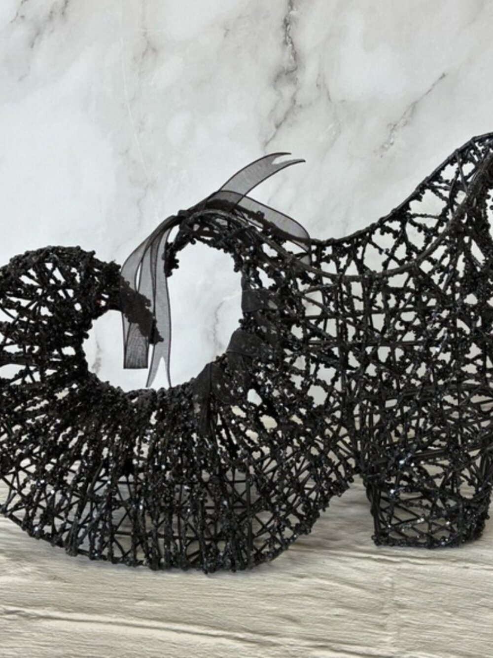 Halloween Decorations Black Glitter And Wire Witch Shoe Boot